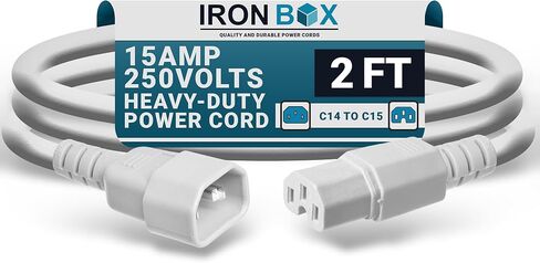 Ironbox Electric C14 to C15 سلك الطاقة - 15A/250V ، 14/3 AWG SJT - سلك ثقيل - UL ملحق كابل الطاقة IEC مدرج - كابلات الطائر للكمبيوتر ، الخادم ، سطح المكتب ، مكبر صوت وأكثر (3 أقدام ، أحمر) in Kuwait