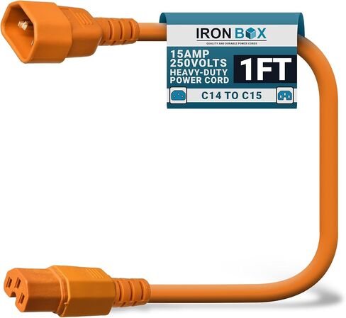 Ironbox Electric C14 to C15 سلك الطاقة - 15A/250V ، 14/3 AWG SJT - سلك ثقيل - UL ملحق كابل الطاقة IEC مدرج - كابلات الطائر للكمبيوتر ، الخادم ، سطح المكتب ، مكبر صوت وأكثر (3 أقدام ، أحمر) in Kuwait