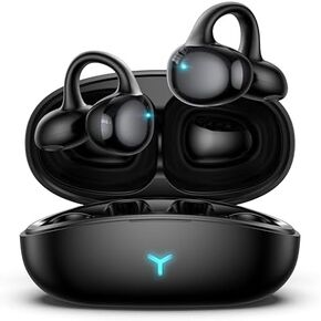 Open Ear Earbuds Wireless Bluetooth 5.4 Open Ear Clip Headphones with Mic, 55H Play, IPX5 Waterproof for Multi-Scene Use Like Running, Working & Gaming, Comfortable for Small Ears & Glasses - Black