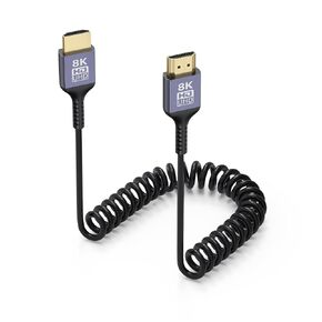 8K HDMI Coiled Cable 1FT-3FT for Camera Field Monitor, Ultra Thin Short HDMI Cable Coiled 2.1 [48Gbps, Aluminum Shell] 8K@60Hz 4K@240Hz eARC HDR Compatible with Monitor/Laptop/HDTV/PS5/PC