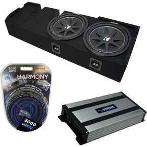 Harmony Audio Kicker C12 Compatible with Ford F-150 Super Crew Truck 2001-2003 Bundled with HA-A800.1 Amplifier and Dual 12" Custom Sub Box Enclosure