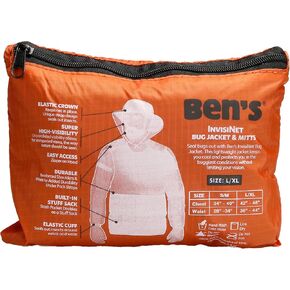 Ben's InvisiNet Bug Jacket & Mitts - Durable & Comfortable Insect Protection for Outdoor Activities - Fine Mesh Bug Net - S/M