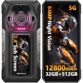 Ulefone Armor 30 Pro 5G Rugged Smartphone, 32GB+512GB, 12800mAh 66W, 6.95" 120Hz, 3.4" Rear Screen, 64MP Night Vision, 118dB Speaker, Infinite Halo, Android 14, 3-Card Slots Unlocked Cell Phone