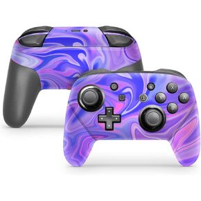 ZOOMHITSKINS Glitter Switch Pro Controller Skin, Compatible for Switch Controller Skin, Waves Purple Liquid Gloss Pastel Abstract, 3M Vinyl Cover, Durable & Fit, Easy to Install, Made in The USA