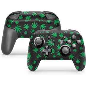 ZOOMHITSKINS Glitter Switch Pro Controller Skin, Compatible for Switch Controller Skin, Green Herb Smoke Floral Grass 420 Happy, 3M Vinyl Cover, Durable & Fit, Easy to Install, Made in The USA