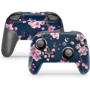 ZOOMHITSKINS Glitter Switch Pro Controller Skin, Compatible for Switch Controller Skin, Pink Rose Flower Asia Japenese Leaves Purple, 3M Vinyl Cover, Durable & Fit, Easy to Install, Made in The USA