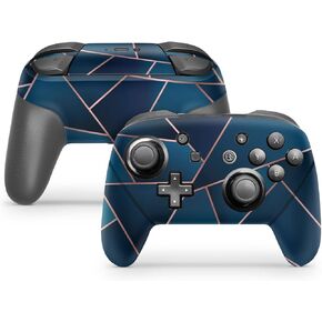 ZOOMHITSKINS Glitter Switch Pro Controller Skin, Compatible for Switch Controller Skin, Abstract Artwork Lines Linear Azure Cobalt, 3M Vinyl Cover, Durable & Fit, Easy to Install, Made in The USA