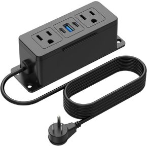 CCCEI Mountable Power Strip with 2 Outlets and 20W USB C, USB A Ports, Under Desk, Desktop, Wall Screw Mount, Phone Holder, 6 FT Flat Plug Extension Cord.