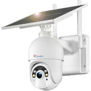 Ctronics 5MP Solar Security Camera Outdoor, 6W Fast-Charging Solar Panel, Sound & Light Alarm, PC & Phone Access, Full-Color Night Vision, PIR Human Detection, 128GB TF/Cloud/FTP Storage