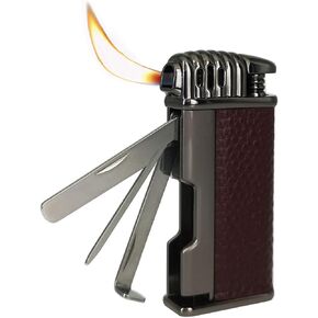Multifunctional Lighter, Angled Soft Flame Lighter， Flame Adjustable Refillable Butane Lighters， Built-in 3 in 1 Cleaning Tools， for Candle, Fireworks, Kitchen, Outdoor, Hiking, etc. (Gray)