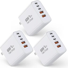 3-Pack Apple Charger Fast Charging,PD 60W 5 in 1 Multiport USB C Wall Charger Block Fast Charging, iPhone 16 Plug Wall Cube Quick Charge for iPhone16/16e/16 Pro/15Pro Max/14/13/12/11/XS/XR/SE2022,iPad