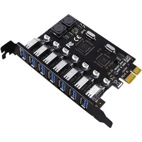 JMT PCI-E إلى USB 3.0 بطاقة توسيع 7-PORT عالية السرعة PCI-E X1 محول لبطاقة RISER كمبيوتر سطح المكتب (رقاقة NEC مزدوجة)