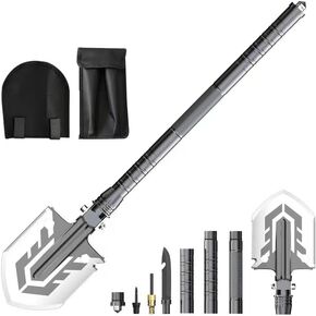Multi-Functional Survival Shovel, 23-in-1 Military-Grade Folding Spade with Pickaxe – Collapsible for Camping, Hiking, Disaster Recovery, Gardening, Car & Outdoor Emergencies
