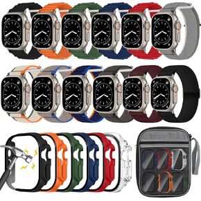 12pack Watch Band و 6Pack Watch Case متوافقة مع نطاقات Apple Watch Ultra 2/Ultra 49mm مع واقي الشاشة ، منظم علبة النايلون لـ IWatch Ultra 2/Ultra