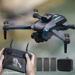 Brushless RC Drone with 4K Dual Camera, 4.5-inch HD Screen Remote Control, Smart Obstacle Avoidance, 360° Stunt Roll (Drone with 【3 Rechargable Batteries】)