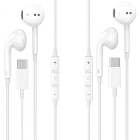 USB C Headphones for iPhone 15 Pro,2 Pack Type C Headphone Earbuds with Cable,In Ear HiFi Stereo USBC with Microphone and Volume Control,Compatible with iPhone 16/15/Samsung Galaxy S25/S24/S23 Pixel