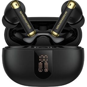 Monster N-Lite 211 Wireless Earbuds， Bluetooth 6.0 Stereo Headphones with Noise-Cancelling Mic and LED Display, Built-in Mic for Clear Calls, Waterproof Design for Sports