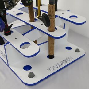 TRAPSKI Made in USA Fishing Rod Holder Rack | Marine Grade HDPE | 12 Pole Waterproof Washdown | Dock, Garage, Boat, Storage | 1.5 in Holes to Fit All Rod Sizes