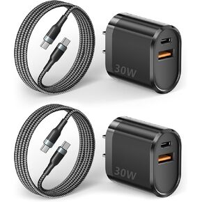 30W USB C Charger Block for iPhone 16 15 Charger Cord, Type C Fast Charging for iPhone 16 Pro Max/16e/15 Pro Max, iPad Pro, Pixel 9/8 Pro, 2-Pack Black with 6.6FT Long Braided Cable