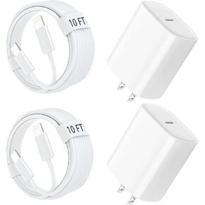 iPhone 14 13 12 Charger 10 FT Long USB C to Lightning Cable with 20W Type C Fast Charging Block & Cord for iPhone 14 Pro Max/14 Pro/14 Plus/14/13 12 11 Pro Max Mini/X/XR/Xs Max/8/8 Plus, iPad, 2Pack