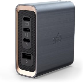 360 Electrical Profile 160W GaN USB-C Wall Charger – 3× USB-C + 1× USB-A, ChargeSense 2™ Intelligent Power, Folding Plug, Ultra-Fast Travel Charger for MacBook, iPhone, and More