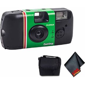 Fujifilm Quicksnap Flash 400 كاميرا يمكن التخلص منها لمرة واحدة (27 تعريضًا) + حالة الكاميرا + قطعة قماش تنظيف الألياف الدقيقة