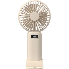 BOSREROY Handheld USB Fan – Compact Beige Mini Fan with 3 Speeds, Rechargeable & Removable Base for Desk, Travel & Dorm Use