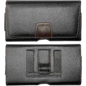 Leather Cell Phone Holster for Boost Celero 5G, Motorola Moto G, Moto G Power 2021/2022, TCL 30V, 30XE, 30XL, Wiko Voix - Horizontal Case Waist Carrying Pouch with Belt Clip/Loops, Black