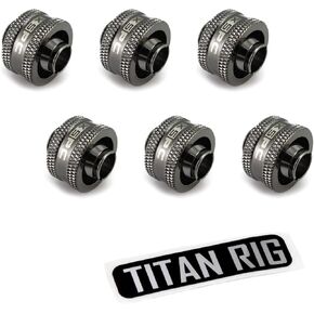 XSPC G1/4" to 3/8" ID, 5/8" OD Compression Fitting V2 for Soft Tubing, Black Chrome, 6-Pack