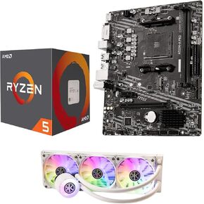 Micro Center 3 in 1 Bundle: AMD Ryzen 5 5500 Desktop CPU Processor + MSI A520M-A PRO Motherboard + KINGCOOL Aqua Freeze 360mm CPU Water Cooling System (White)