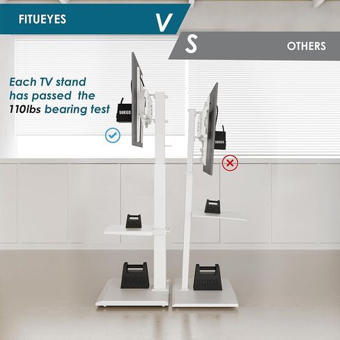 FITUEYES Floor TV Stand with Mount for 32-55 65 Inch TV, Height Adjustable TV Floor Stand with Metal Shelf up to 88lbs, Swivel Tall TV Stand with Study Iron Base for Living Room, Bedroom in Kuwait