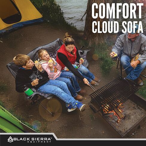 Black Sierra Double Loveseat Comfort Camping Couch, Oversized Folding Chair for Adults, 600‑lb Capacity, Plush Padded Heavy Duty Outdoor Seat with Cup Holders & Carry Bag for Beach, RV in Kuwait