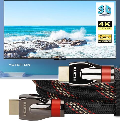 4K HDMI Cable 10FT, High Speed HDMI Cable Braided Nylon & Gold Connector zn Shell(Gun Black) -4K@60Hz DTS:X, HDCP 2.2 & 2.3, HDR 10 Compatible with Roku TV/PS5/HDTV/Blu-ray (Red) in Kuwait
