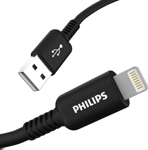 كبل شحن Philips USB مع موصل Lightning ، سلك طوله 4 أقدام ، معتمد من Apple MFI ، مع معتمدة مع Apple iPhone XS/XS/XR/X/8 Plus/8/7 Plus/7/SE ، iPad ، iPad Mini ، iPad Air ، Black ، DLC4104V/37 in Kuwait