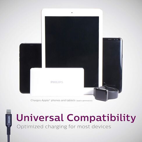 كبل شحن Philips USB مع موصل Lightning ، سلك طوله 4 أقدام ، معتمد من Apple MFI ، مع معتمدة مع Apple iPhone XS/XS/XR/X/8 Plus/8/7 Plus/7/SE ، iPad ، iPad Mini ، iPad Air ، Black ، DLC4104V/37 in Kuwait