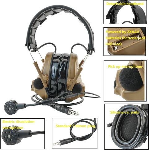 Hearfalcom C5 Pro Tactical Headset Hunting Hearing Protection Protection Lexer Leavuction Walkie PTT سماعات الرأس المتوافقة مع راديو UV-5R UV82 (BK) in Kuwait