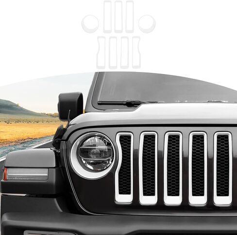 RT-TCZ for Wrangler JL Mesh Front Grille Grill Insert Headlight Light Cover Trim for Jeep Wrangler JL JLU 2018-2022 White Exterior Accessories 9pcs in Saudi Arabia