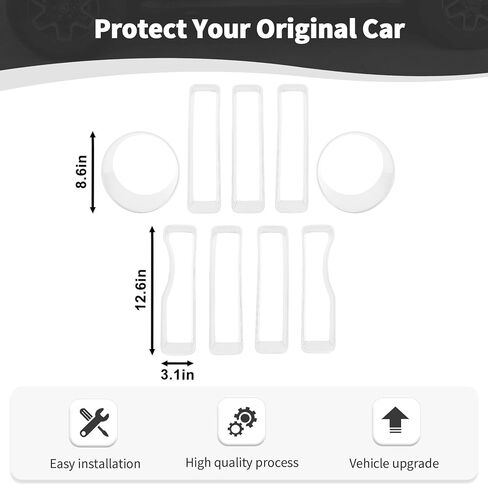 RT-TCZ for Wrangler JL Mesh Front Grille Grill Insert Headlight Light Cover Trim for Jeep Wrangler JL JLU 2018-2022 White Exterior Accessories 9pcs in Saudi Arabia