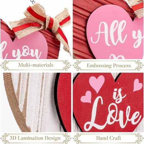 Valery Madelyn Valentines Day Decorations, Wooden Hanging Valentines Day Decor with Heart Wall Decor, 18 inch Valentines Decor for The Home Decorations for Front Door Party Gift in Saudi Arabia