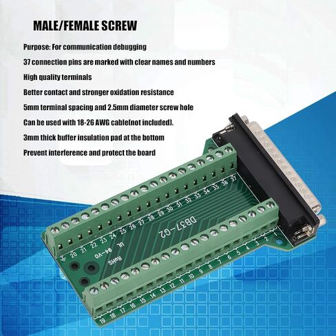 Asixxsix DB37 Male Serial Adapter, 300V AC 37 Pin Port Terminal Male Adapter Professional PCB Board Screw Ada pter, Insulated Anti Interference (DB37-G2) in Saudi Arabia