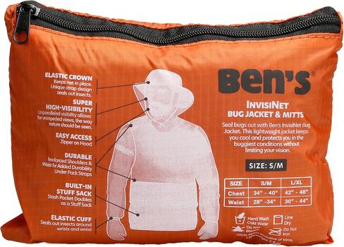 Ben's InvisiNet Bug Jacket & Mitts - Durable & Comfortable Insect Protection for Outdoor Activities - Fine Mesh Bug Net - S/M in Kuwait