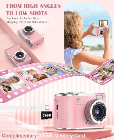 Kids Camera with flip Screen for Boys and Girls 1080P Video Kids Digital Camera Toys Christmas Birthday Gift for 3-12 Year Old in Saudi Arabia