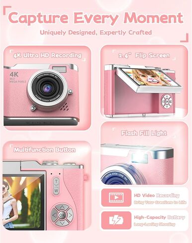 Kids Camera with flip Screen for Boys and Girls 1080P Video Kids Digital Camera Toys Christmas Birthday Gift for 3-12 Year Old in Saudi Arabia