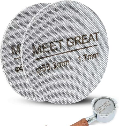 Meet Great- 2 Packs 53.3mm Espresso Puck Screen, 1.7mm Thickness 150μm 316L Stainless Steel, Upgraded Reusable Coffee Filter Screen for 54mm Breville Portafilter Filter Basket in Saudi Arabia