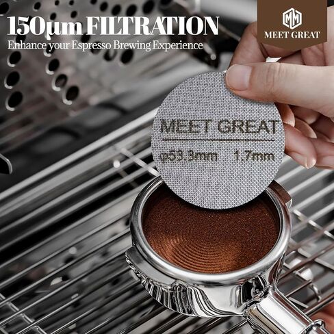 Meet Great- 2 Packs 53.3mm Espresso Puck Screen, 1.7mm Thickness 150μm 316L Stainless Steel, Upgraded Reusable Coffee Filter Screen for 54mm Breville Portafilter Filter Basket in Saudi Arabia