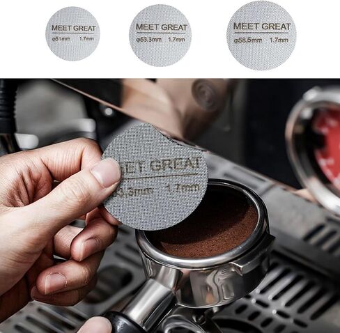 Meet Great- 2 Packs 53.3mm Espresso Puck Screen, 1.7mm Thickness 150μm 316L Stainless Steel, Upgraded Reusable Coffee Filter Screen for 54mm Breville Portafilter Filter Basket in Saudi Arabia