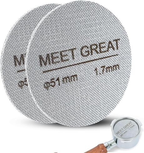 Meet Great- 2 Packs 53.3mm Espresso Puck Screen, 1.7mm Thickness 150μm 316L Stainless Steel, Upgraded Reusable Coffee Filter Screen for 54mm Breville Portafilter Filter Basket in Saudi Arabia
