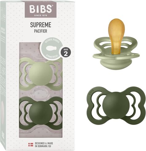 BIBS Pacifiers - Supreme Collection | BPA-Free Baby Pacifier | Made in Denmark | Set of 2 Sage/Hunter Green Color Premium Soothers | Size 6-18 Months in Saudi Arabia