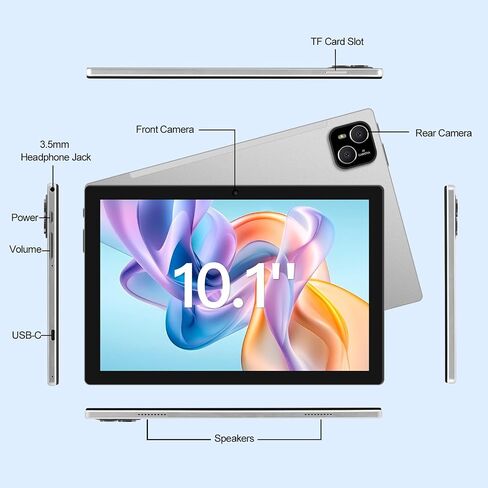 Tablet, 10 inch Android 14 Tablet, Octa-Core Processor, 12GB RAM + 128GB ROM, 1280x800 HD IPS Touchscreen, 6000mAh Battery, 2.4G/5G WiFi 6, BT 5.4, Dual Camera, Metal Body, Sliver in Saudi Arabia
