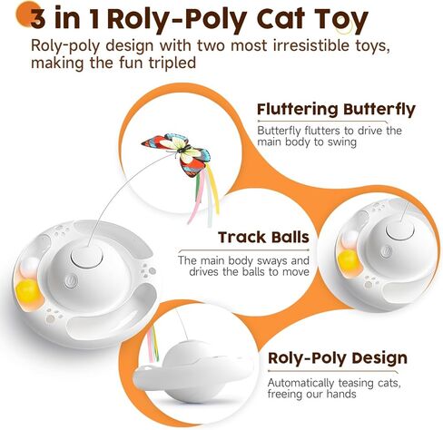 لعبة القطط الإلكترونية التفاعلية الذكية من بوتاروما للقطط، فراشة ترفرف، كرات مسار الجرس، تمرين داخلي للقطط، 3 بطاريات AA مطلوبة (أزرق فاتح) in Kuwait